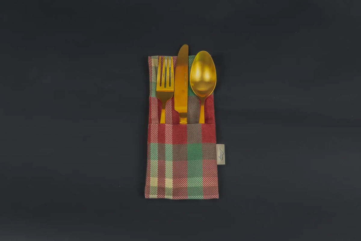 Winterkaro Bestecktasche Rot (2er Set)