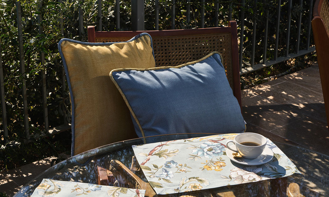 Sérénité Kederkissen Salvador Morgenblau/Ocker