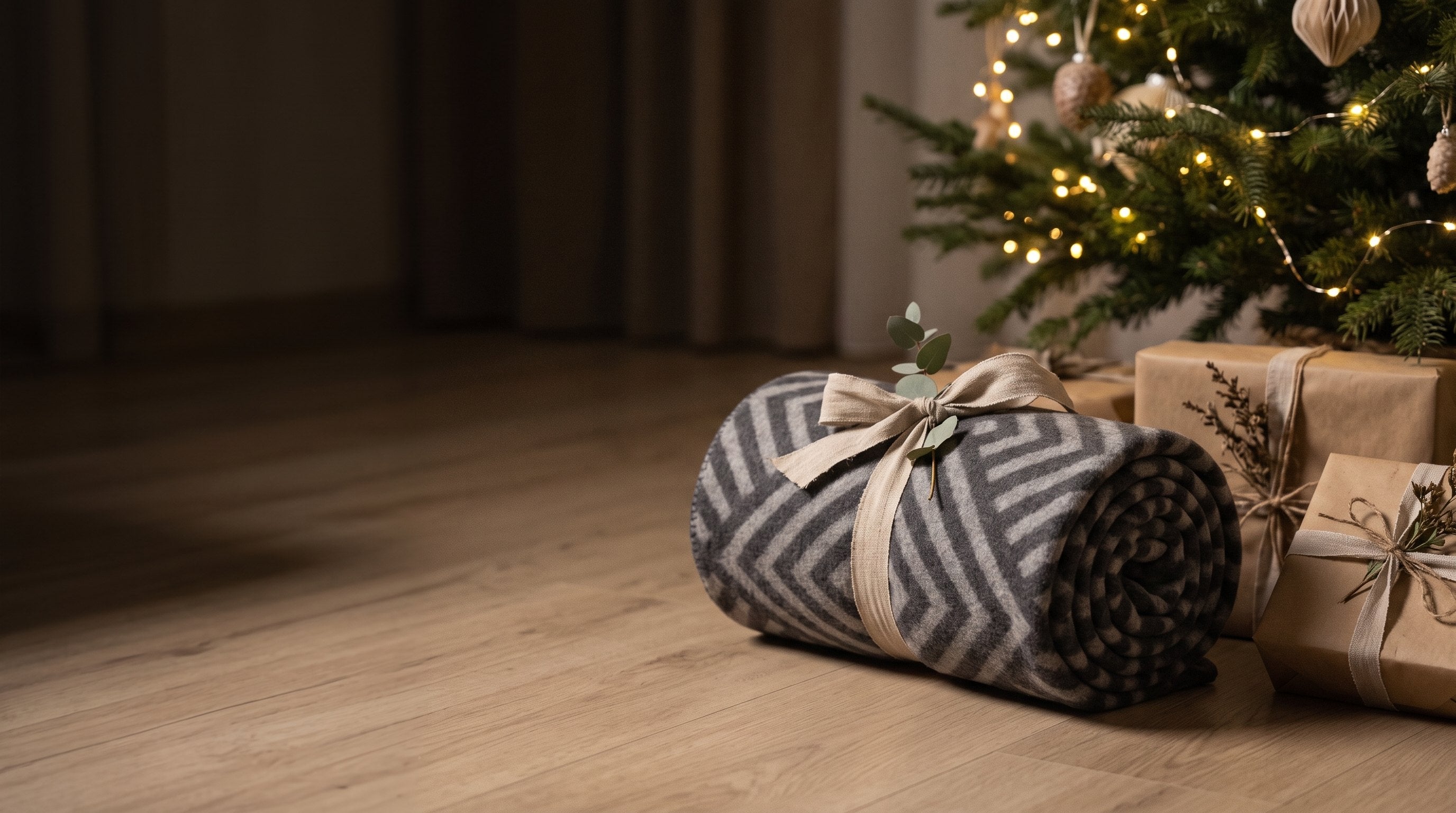 Kuscheldecke Mono als Geschenk unter dem Weihnachtsbaum